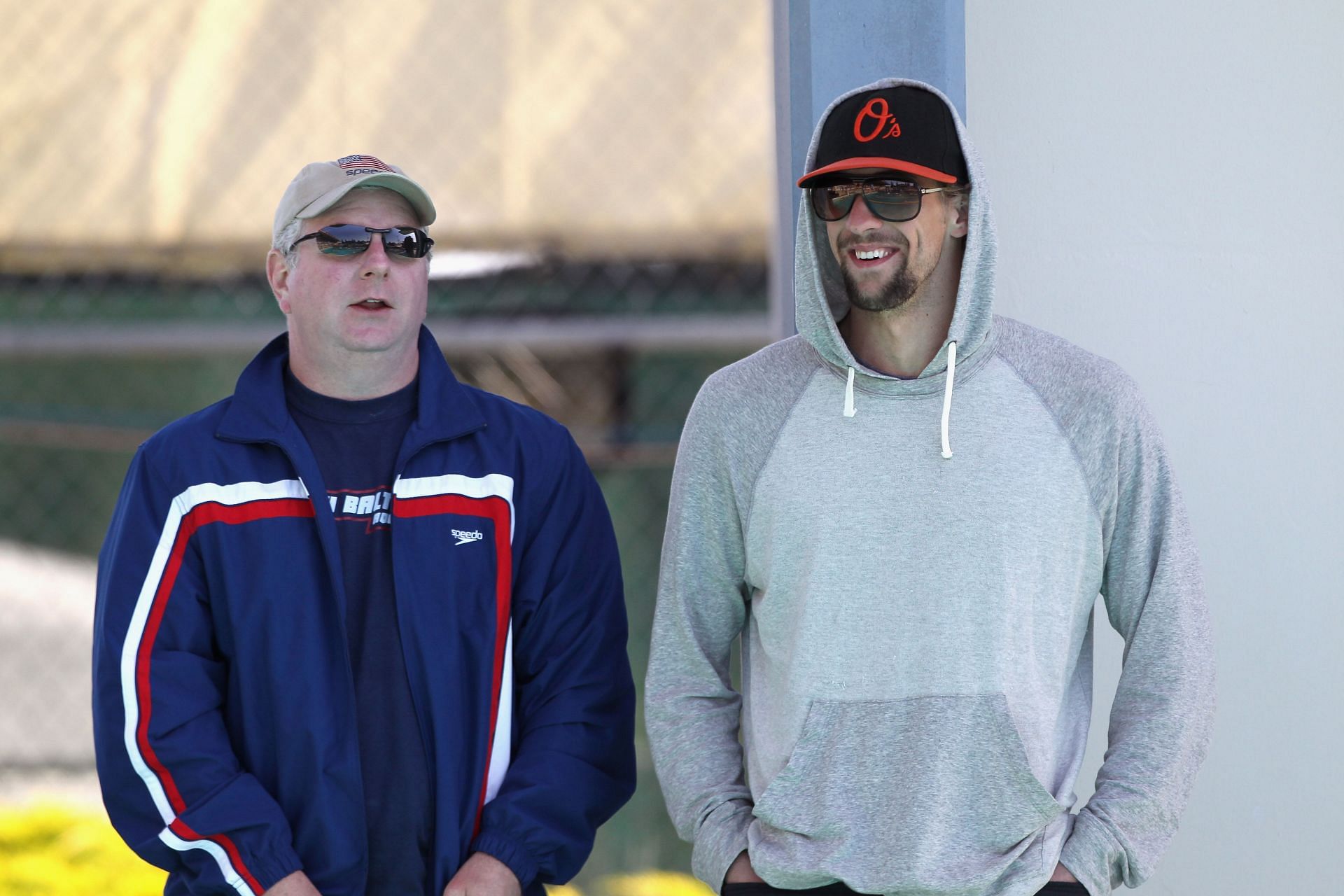 Michael Phelps and coach Bob Bowman during the Santa Clara International Grand Prix. (Photo by Getty Images)